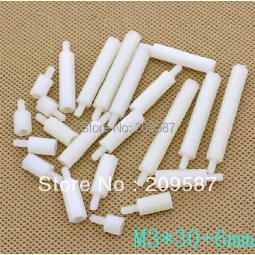 100pcs M3 x 30mm-6mm Nylon Hexagonal Female and Male Standoff Spacer HTS-330