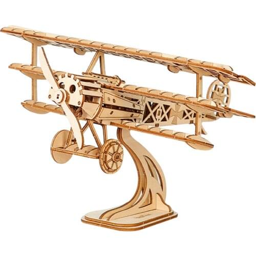 145pcs Wooden 3D Retro Airplane Jigsaw Mechanical Model Puzzle Assembly Toy High-quality Environmentally Wooden Puzzle