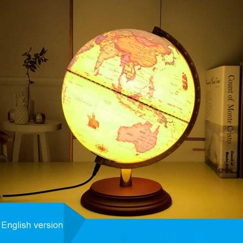 25CM Retro LED World Earth Globe Map 360 Degree Rotating World Geography Map In English Desk Decoration Table Lamp