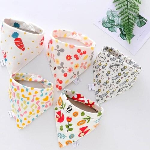 5 Pcs/Pack Baby Cotton Feeding Bibs Print Bandana Saliva Triangle Dribble Towel 090A