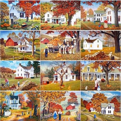 New 5D DIY Diamond Painting Gate Scenery Diamond Embroidery Village Cross Stitch Full Square Round Drill Crafts Home Decor Gift