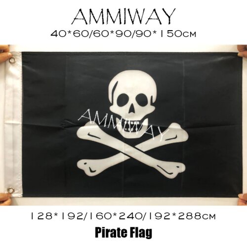 AMMIWAY Large Skull Headband Crossbones Pirates Flag Jolly Roger Roger Polyster Brass Grommets Single Double Flags and Banners
