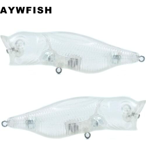 AYWFISH 20PCS A Lot Unpainted Popper 85mm 14.5g Topwater Fishing Bait Floating Transparent Hard Plastic Lure Bodies Blanks