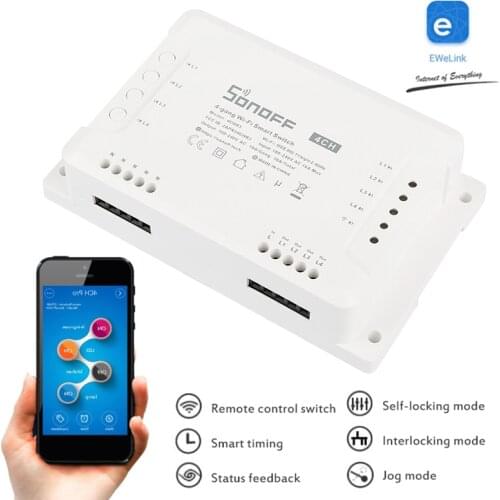 Sonoff 4CH ITEAD 4 Channel Din Rail Mounting WiFI Switch Wireless Smart Switch Timely Remote Control Through APP Work With Alexa