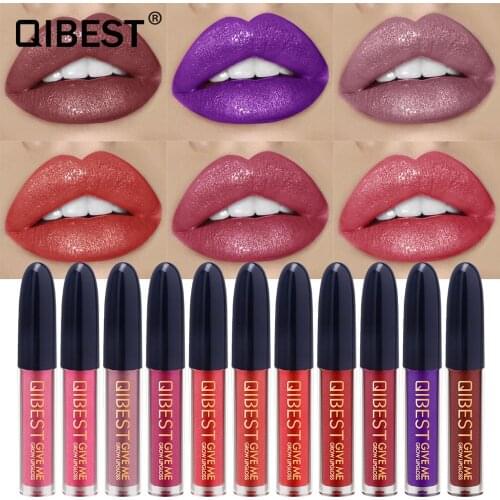 Qibest diamond glitter lip gloss 18 colors shimmer blue brown sexy red cream long lasting waterproof liquid lipstick tint QB034