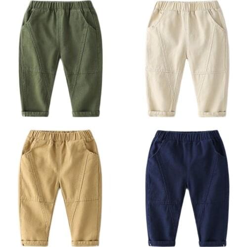 Korean Childrens Clothing Fashion Kids Middle Waist Pants Spring Boys Casual Cargo Pants Comfortable Soft Cotton Pants For 2-8y