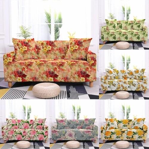 1/2/3/4 Seater Flower Flora Elastic Sofa Cover Universal Stretch Sofa Slipcovers for Living Room Couch L Shape Sofa Bed Towel