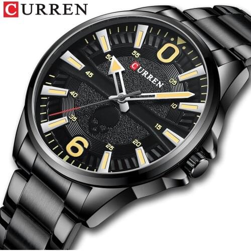 CURREN Watches Mens 2021 Fashion Casual Clock Stainless Steel Black Quartz Wristwatch for Male Часы Мужские Наручные