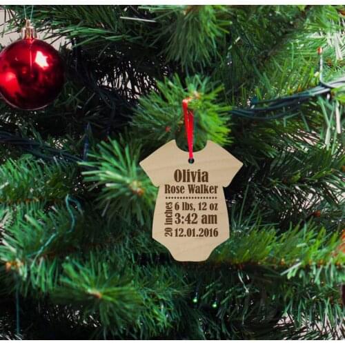 Newborn Baby Silhouette Wood Ornament, Christmas Gift, Holiday Gift, Custom Engraved, First Christmas Baby Ornament