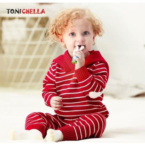 Kids Sweater Hooded Knitting Stripe Long Sleeve Newborn Winter Warm Clothing Autumn Boys Girls Pullovers Toddler Outwear CL5198