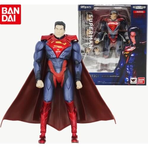 Bandai Original Shf Iguarts Superman Injustice Ver Superman Clark Kent Super Hero Model Kids Action Figure Toys Gift About 18Cm