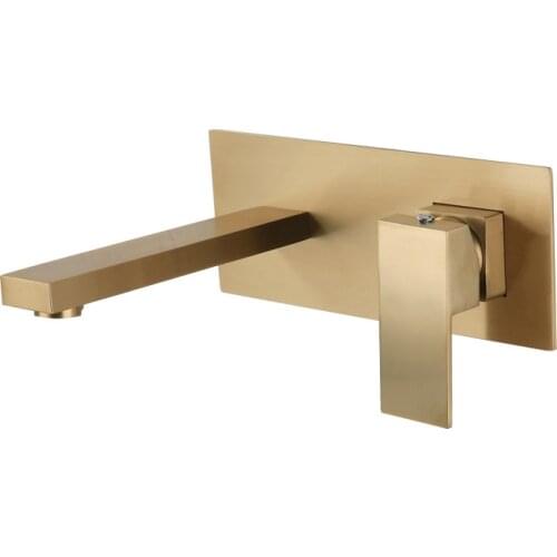 Basin Faucet Solid Brass Sink Mixer Tap Hot & Cold Bathroom/Lavatory Crane In-Wall Single Handle With Embedded Box Brushed Gold