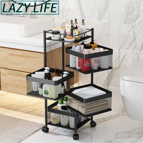 ZhengFuRui Kitchen storage shelf, rotatable multi-layer fruit and vegetable rack, with wheels, movable large-capacity shelf
