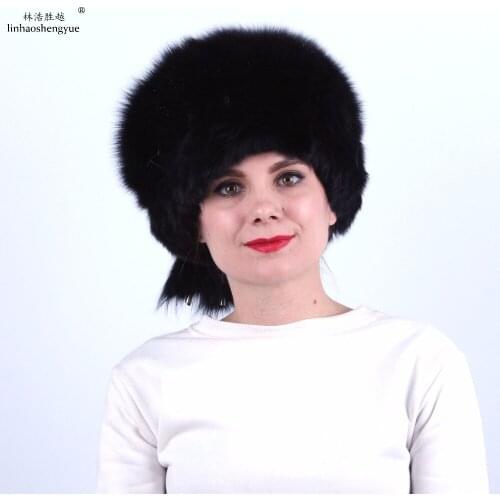 Linhaoshengyue Fashion Women Fox Fur Cap Fashionable Fur Hats