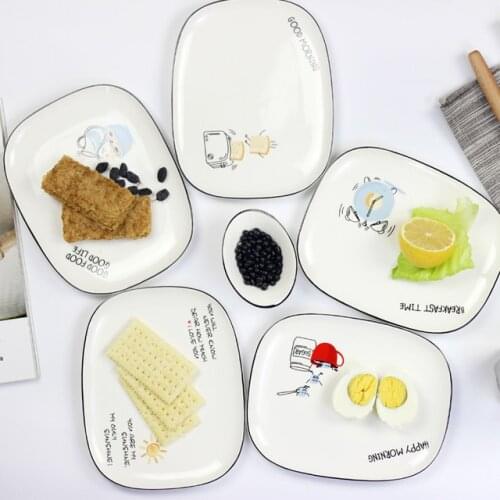 Cute Cartoon Dinner Plates Ins Dish Tray Ceramic Food Steak Dishes Nordic Style Dessert Rectangle Plate Drop Shipping