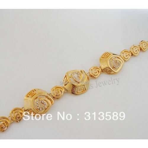 MIN ORDER 10$/ Can mix design/ NEW LADY LASERED GREAT 7.3"+1.2" - YELLOW GOLD GP CZ STONE SPIRAL BRACELET/GREAT GIFT