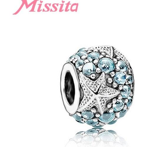 MISSITA Trendy Ocean Blue Starfish Beads fit Brand Original Charm Bracelet DIY Jewelry Making Women Bangle Accessories Gift