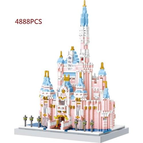 Disney world park Fairy Tales micro diamond block Disneyland pink princess castle model brick toy nanobrick collection for girls