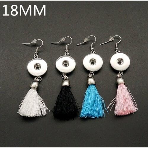 Fashion Colorful tassel Drop earrings snap earrings fit 18MM snap buttons jewelry JA0012