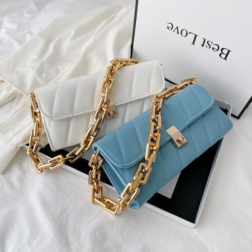 Trendy All-match Handbags New PU Leather Solid Color Chain Shoulder Bags for Women 2021 Fashion Texture Cover Type Shopping Bag