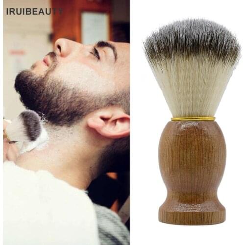 MenS Soft Hair Brush, Nylon Hair Solid Wood Handle Professional MenS Beard Brush Salon Cleansing Beauty Tools Shaving Brush