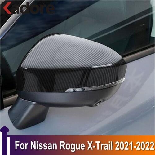 For Nissan Rogue X-trail 2021 2022 Carbon Fiber Side Door Rearview Mirror Caps Cover Trim Car Exterior Accessories