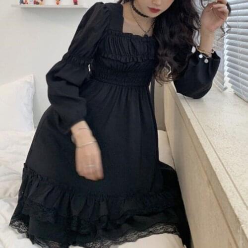 2021 Autumn Japanese Elegant Dress Women Design Korean Black Vintage Kawaii Dress Female Evening Party Fairy Casual Sundress