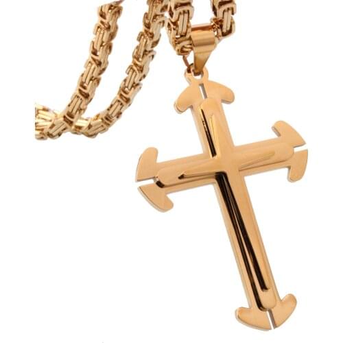 Stainless Steel Big Christ Jesus Cross Necklace Gold Color Mens Crucifix Necklaces Pendants Male Christian Jewelry For Men