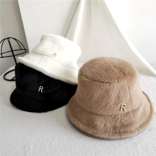 Winter Faux Mink Fur Bucket Hats For Women Thick Warm Hat Lady Korea Outdoor Travel Panama Girls Soft Velvet White Fisherman Hat