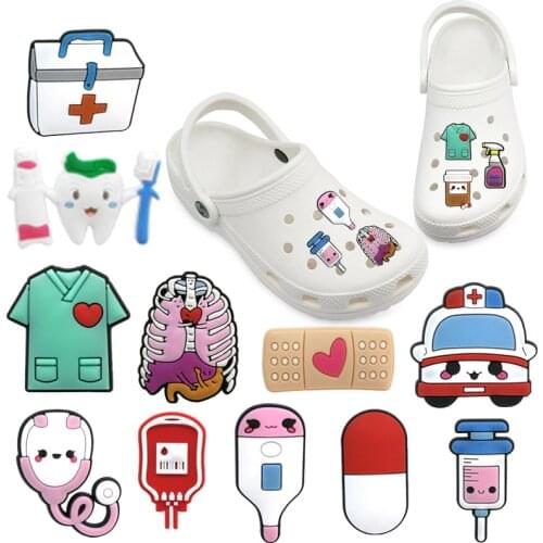 1-9pcs Medical Supply PVC Shoe Charms Accessories Stethoscope Syringe Pills Decorations Ornaments for Doctors Kids Adult Gift