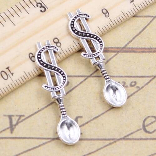 20pcs Charms Money Dollar Spoon 37x9mm Tibetan Silver Color Pendants Antique Jewelry Making DIY Handmade Craft Pendant
