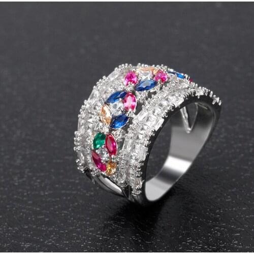 Bride Talk Luxury Super Big Rings Paved Zirconia Brass Jewelry Accessories Engagement Wedding Crystal Shiny Rings For Women Gift