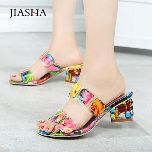 Summer shoes women sandals 2021 new fashion fish mouth rhinestone sandals female shoes square heels shoes woman plus size
