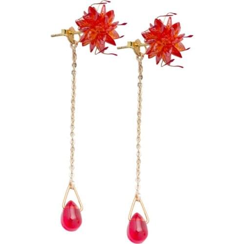 Antique Red Equinox Flower Ear Studs Lycorisradiata Han Chinese Clothing Accessories Tassels Earrings Ancient Costume Earrings