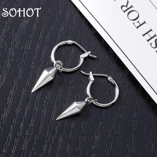 SOHOT Minimalist Style Tiny Hoop Earrings Exquisited Geometric Conical Dangle Accessories Gold Silver Color Alloy Antique Unisex