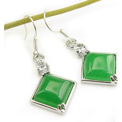 Natural Green Chalcedony Hand Carved 925 Silver Inlaid Drop Earrings Fashion Jewelry Mens and Womens Earrings