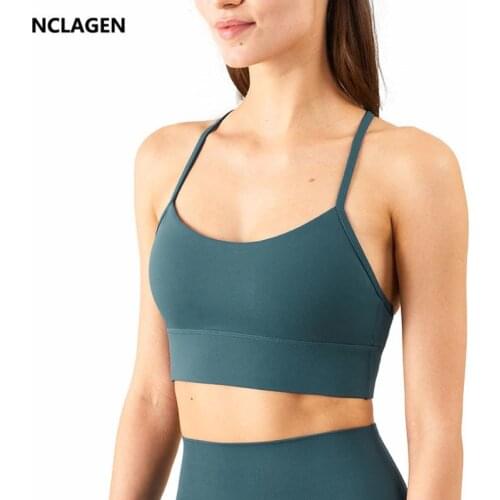 NCLAGEN Sports Bra High Impact Padded Thin Shoulder Strap Halter Gym Underwear Yoga Crop Top Women Push-up Workout Brassiere