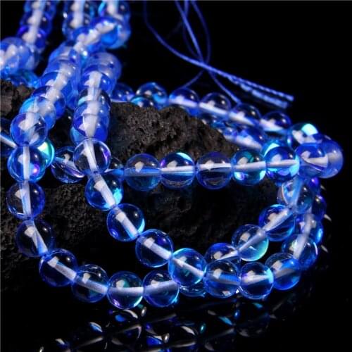 Flash Shimmer Round Smooth Blue Fiery Shining Glistening Light Crystal Loose Glass Bead for Bracelet Necklace DIY Jewelry Making
