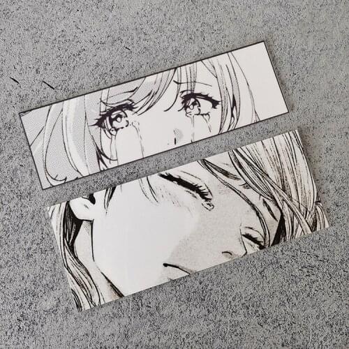 Anime Beauty Tears Sad JDM Japanese Comics Windy Tears Girl Reflective Car Window Fuel Tank Cover Sticker
