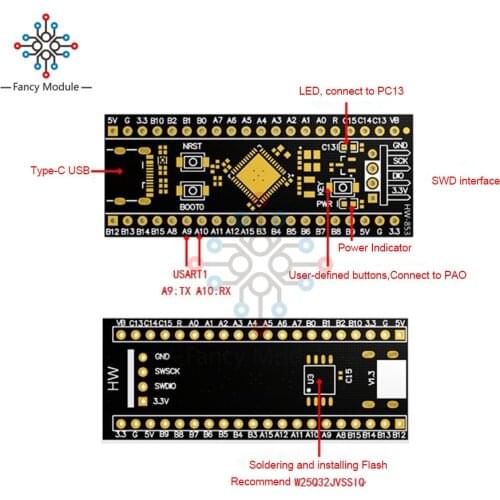 Type-C USB-C STM32F411CEU6 STM32F4 Development Board STM32F401CCU6 STM32F411CEU6 STM32F4 Learning Board Microcontroller Module