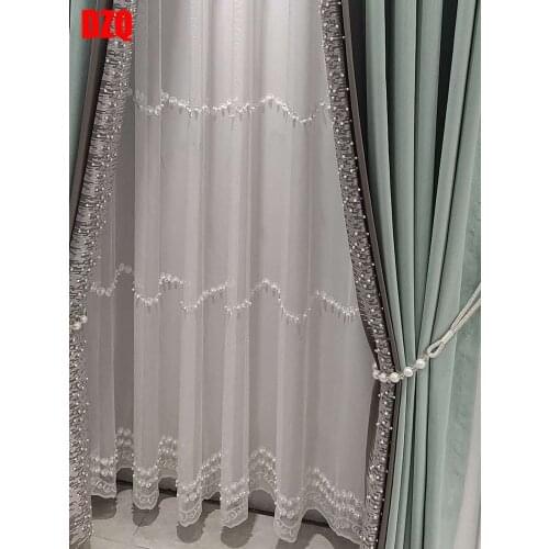 European-style Palace Embroidered Pearl Endless Circle White Tulle Curtains for Bedroom Living Room Window Screens Sheer Kitchen