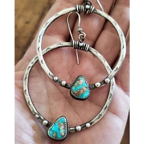 Vintage Silver Color Fashion Hook Earrings Big Circle Round Pendientes Earring for Women Carving Drop Earrings For Women O3D251