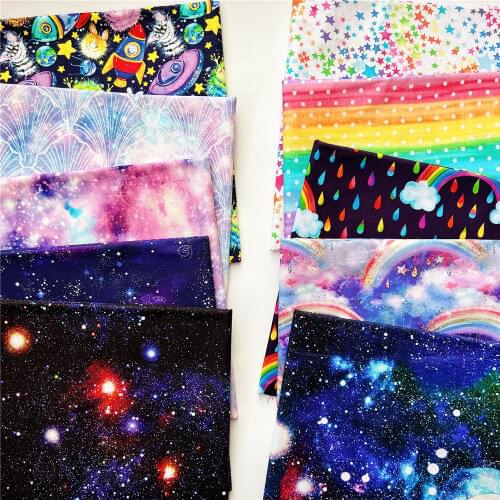 Wide110cm Colorful Striped stars unicorn 100% Cotton Fabric Sewing Material DIY Child and girls rainbow shirt skirt Mask