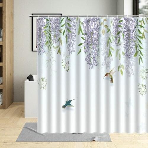 Wisteria Flower Tree Waterproof Bathroom Decor Romantic Rose Floral Plant Shower Curtain Polyester Fabric Curtains With Hooks