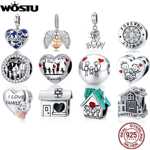 WOSTU Forever Family Charm 925 Sterling Silver Home House Enamel Beads Pendant Fit Original Bracelet DIY Jewelry For Women