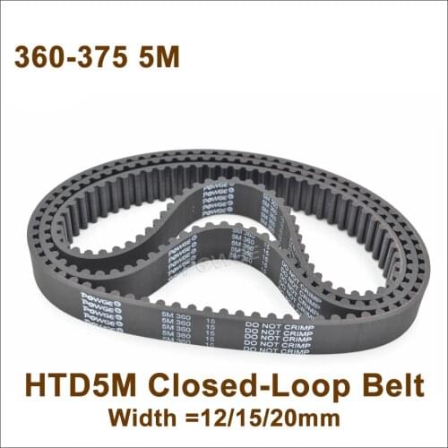 POWGE 360/365/370/375 5M Synchronous Belt Teeth=72/73/74/75 Many Widths Closed-Loop HTD 5M Timing Belt Pulley 360-5M 370-5M