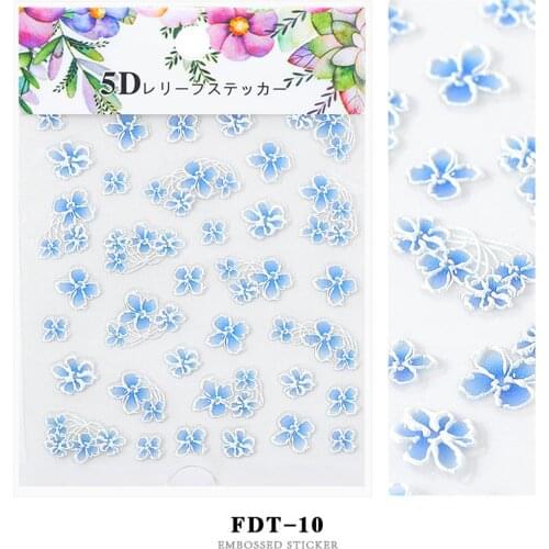 1Pcs Nails Stickers 5D Nail Art Flower Series Art Transfer Sticker Embossed Decal Tips Nails Art Decoration Nail Accessories 310