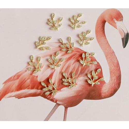 10 pcs/lot Full Crystal Leaf Alloy Craft Supplies Rhinestone Button Flatback for DIY Hair Bridal Jewelry Phone Accessory Decors