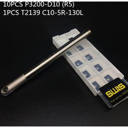10PCS P3200 D10 R5 Ball Carbide Insert 1PCS T2139 C10 R5 130MM Holder High Percision