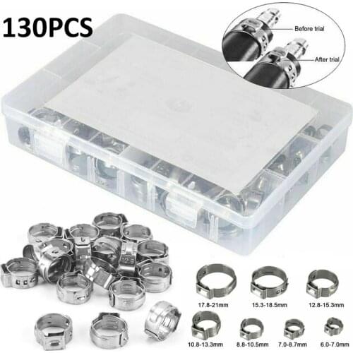 130pcs Ear Hose Clamps Stainless Steel Clamp Hose Air Water Pipe Fuel Hose Clips Of Water Pipe Fasteners Clamps